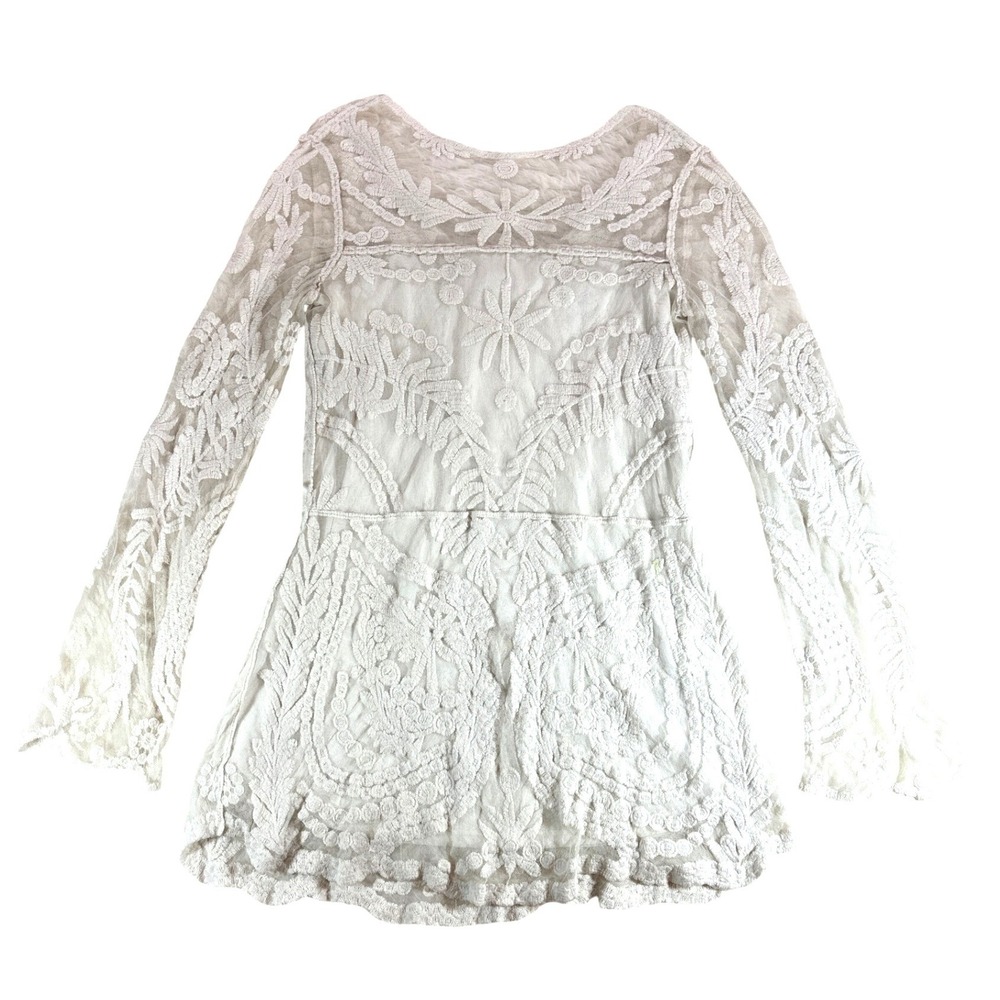 Tokyo Darling White Embroidered Lace Tunic Dress Long Sleeve Boho LXJHCH Women S